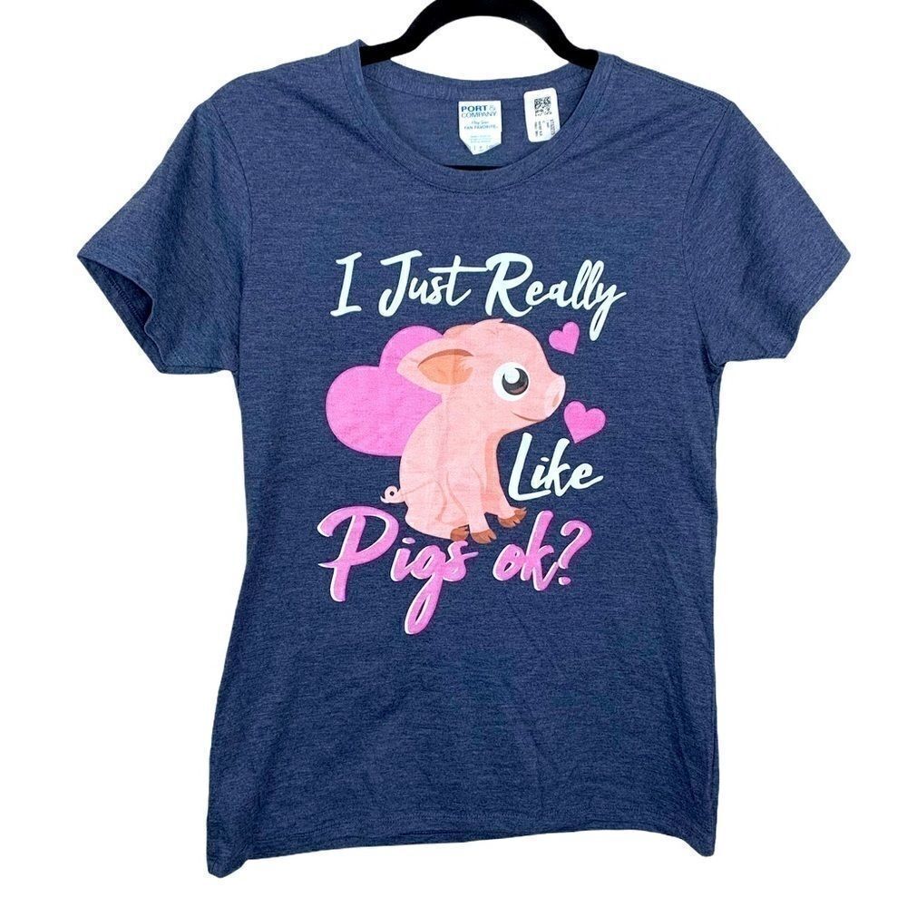 Heather blue I just really like pigs t shirt small (G1)